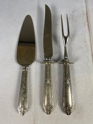 Three Antique Serving Pieces With Sterling Silver Handles By Whiting Manufacturing, Cinderella (231 Grams)