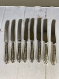 Eight Antique Knives With Sterling Silver Handles, Whiting Manufacturing Corp, Cinderella Pattern (577 Grams)