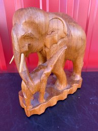 Beautiful Wooden Elephant & Calf Figurine