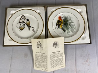 Pair Of Ray Harm Collector Bird Plates Featuring The Western Tanager & Carolina Chikadee
