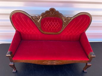 Cute Victorian Style Toy Doll Sofa With Wood Frame And Plush Velvet Cover, For Dolls Or Stuffed Animals
