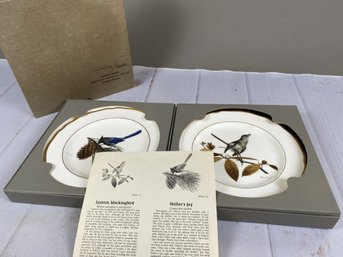 Pair Of Ray Harm Collector Bird Plates Featuring The Stellar's Jay & Eastern Mockingbird