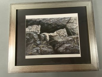 Limited Edition Signed And Numbered Framed Lindsey Foggett Print Of Leopard Cubs, 1997, On Watch, COA