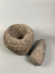 Incredible Primitive Stone Mortar & Pestle From Northern California, Used For Grinding Acorns