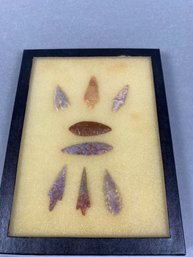 Collection Of Reproduction Native American Arrowheads In Fiberboard Display Case With Glass Front