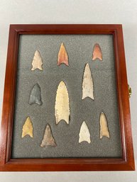 Authentic Native American Arrowhead & Spear Point Collection In Nice, Solid Wood Display Case