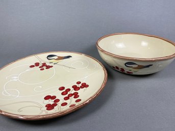 Pretty Bowl And Chop Plate Or Platter By Coldwater Creek, Berries And Boughs Pattern