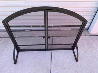 Flat Black Metal Fireplace Hearth Screen With Doors