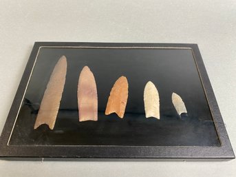 Authentic Native American Spear Points Collection In Fiberboard Display Case With Glass Front