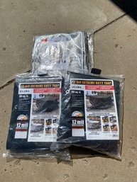 Lot Of Two, 12 Mil Heavy Extreme Duty Tarps And One, 8 Mil Tarp, 8' X 10', 8' X 11', Weather Resistant