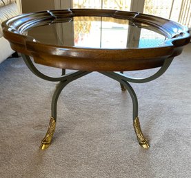 Glass Top Coffee Table With Metal Frame And Gold-tone Feet/Hooves