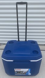 Like New Coleman Rolling 50 Quart Cooler With Handle And Drain