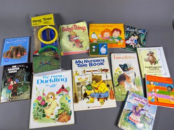 Collection Of Vintage Kid's Or Toddler Books And A Ring Toss Game