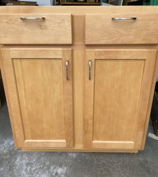 Maple Colored Wood Veneer Base Kitchen Cabinet With 2 Drawers & Bottom Storage - Never Installed