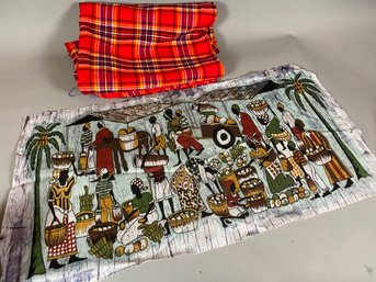 Tapestry And Large Piece Of Plaid Material From The Maasai Tribe In Africa