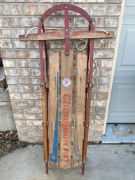 Vintage Wooden Runner Flyer Sled Champion F-47 Kalamazoo Sled And Toys