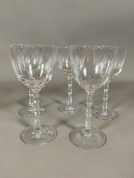 Set Of 5 Fostoria Heraldry Wine Glasses 6' With Contemporary Etched Design