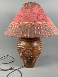 Heavy Ceramic Table Lamp With Harp-style Shade And Bird Design