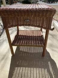 Nice Hampton Bay Brown Plastic Wicker Porch Patio Table Or Shelf