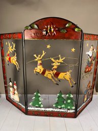 Adorable Metal Christmas Inspired Three Fold Fire Place Screen