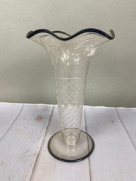 Incredible Vintage Etched Cut Glass Vase With Silver Overlay, Floral, Flowers, Twist, Spiral