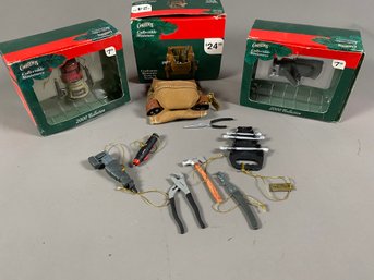 Set Of 3 Craftsman Miniature Christmas Ornaments, Toolbelt, Belt Sander And 1.5 HP Rotor