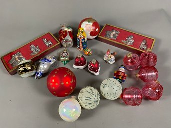 Lot Of Christmas Ornaments Including Gorhma Silverplate And Figural Santa, Wooden Doll