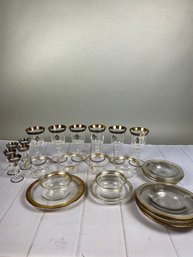 Incredible Set Of Antique Or Vintage Glassware With Silver Overlay, Goblets, Cordials, Bowls & Underplates