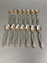 Set Of 14 Silverplate Teaspoons By Gorham In The Rosemont Pattern, Roses Filigree