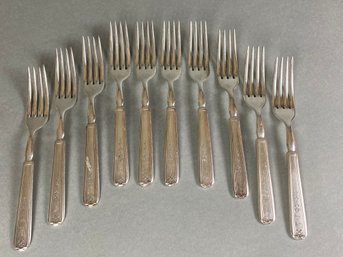 Set Of 10 Vintage Silverplate Dinner Forks By Rogers Brothers In The Louvain Pattern