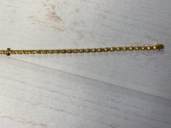 Gold Toned Vintage Tennis Bracelet With Clear Imitation Gems (10 Total Grams)