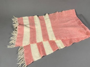 Adorable Pink And Cream Colored Vintage Wool Fringed Scarf