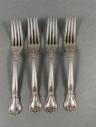 Set Of 4 Sterling Silver Dinner Forks, Gorham Chantilly Pattern, Monogram, 165 Grams, Lot 1