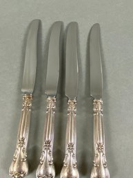 Set Of 4 Sterling Silver, Dinner Knives, Gorham, Chantilly Pattern, 260 Grams