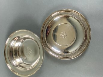 Set Of 2,Sterling Silver, Serving Bowl, Plate, Monogrammed, S. Kirk & Sons 4106, 680 Grams