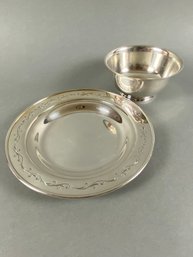 Set Of 2, Sterling Silver, Serving Bowl, Plate, Towel, 450 Grams