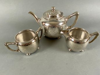 Silverplate, Formal Tea Service, Teapot, Creamer, Sugar, Reed & Barton, 3183