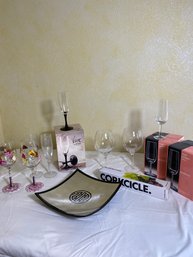 Several Wine Glasses, A Corkcicle, And A Pretty Tray, Royal Leerdam, Luminarc