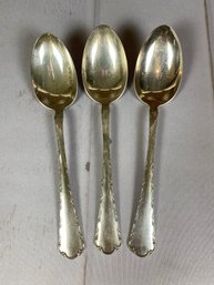 Three Vintage Or Antique Sterling Silver Serving Spoons, Towle Petit Point Pattern, 211 Grams