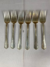 Six Vintage Or Antique Sterling Silver Salad Forks, Towle Petit Point Pattern, 221 Grams