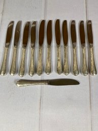 Twelve Antique Knives Spreaders With Sterling Silver Handles, Towle Petit Point, 494 Grams