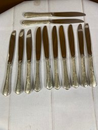 Twelve Antique Butter Knives With Sterling Silver Handles, Towle Petit Point Pattern, 846 Grams