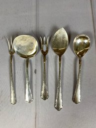 Five Vintage Or Antique Sterling Silver Serving Pieces, Towle Petit Point Pattern, 111 Grams