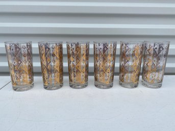 Nice Set Of 6 Midcentury Goldtone Barware Or Drinking Glasses