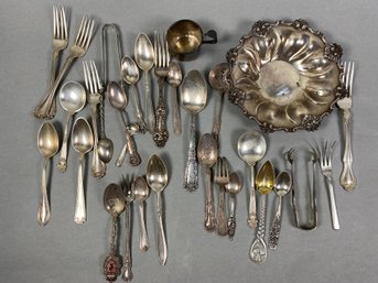 Miscellaneous Pieces Of Sterling Silver Flatware, Including Collector Spoons, A Bowl & More