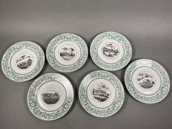 Set Of Six Beautiful Porcelain Plates Featuring Wines Or Wineries In France, J. Vieillard & Co., Lot B