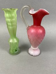 Pair Of Art Glass Vases With Satin Finish