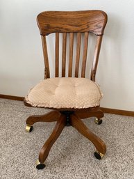 Beautiful Solid Wood Rolling And Tilting Vintage Desk Chair