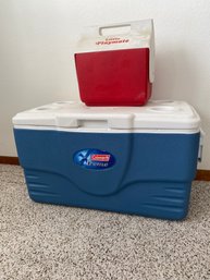 Pair Of Coolers & Ice Packs, Including A Little Playmate & A Coleman Xtreme