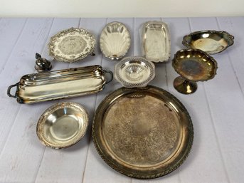 Large Lot Of Silverplate Serving Dishes, Platters & Bowls, Variety Of Makers